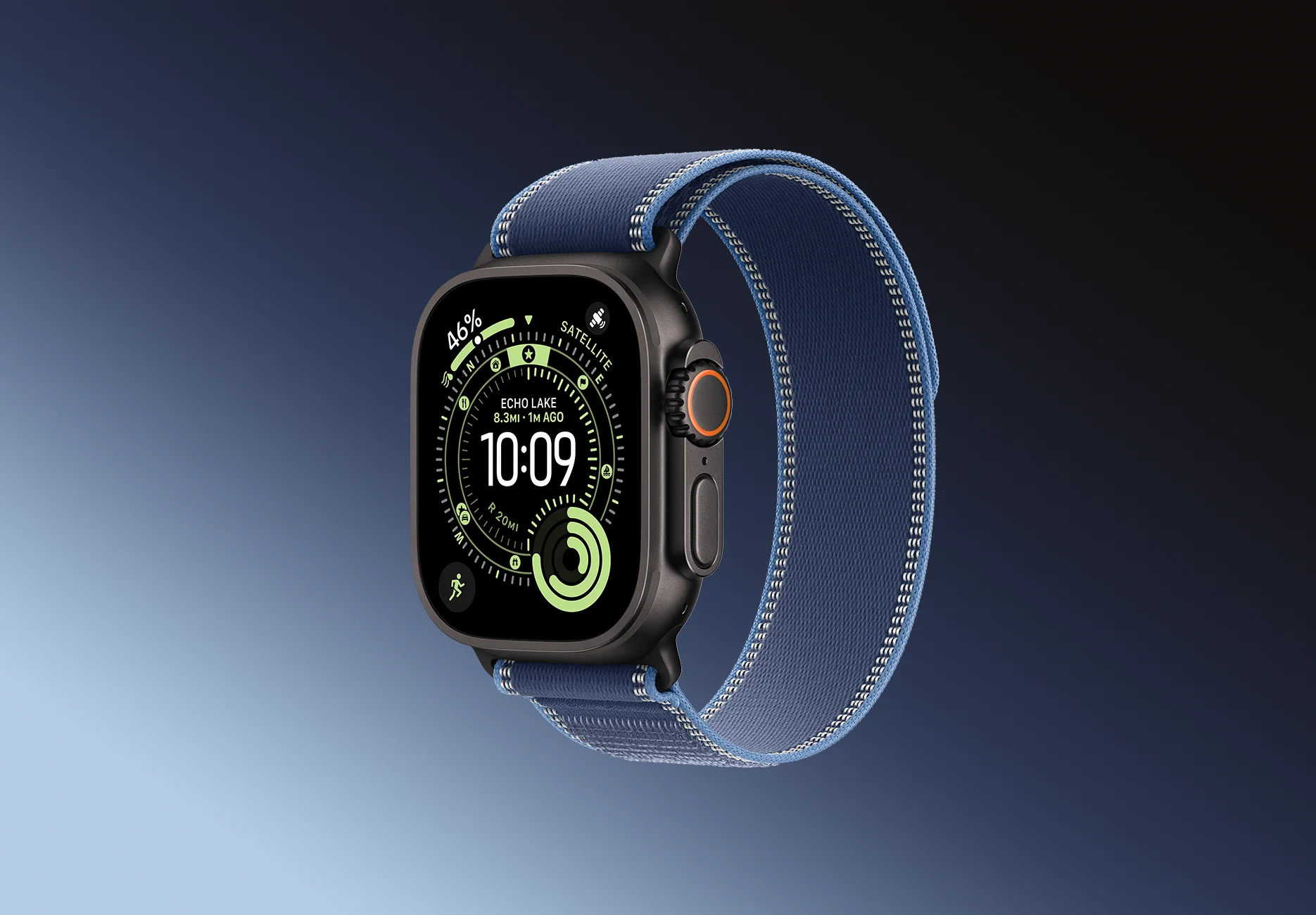 Смарт-часы Apple Watch Ultra 3 / GPS + Cellular / 49 мм / Черный титан / Trail / M-L / Синий