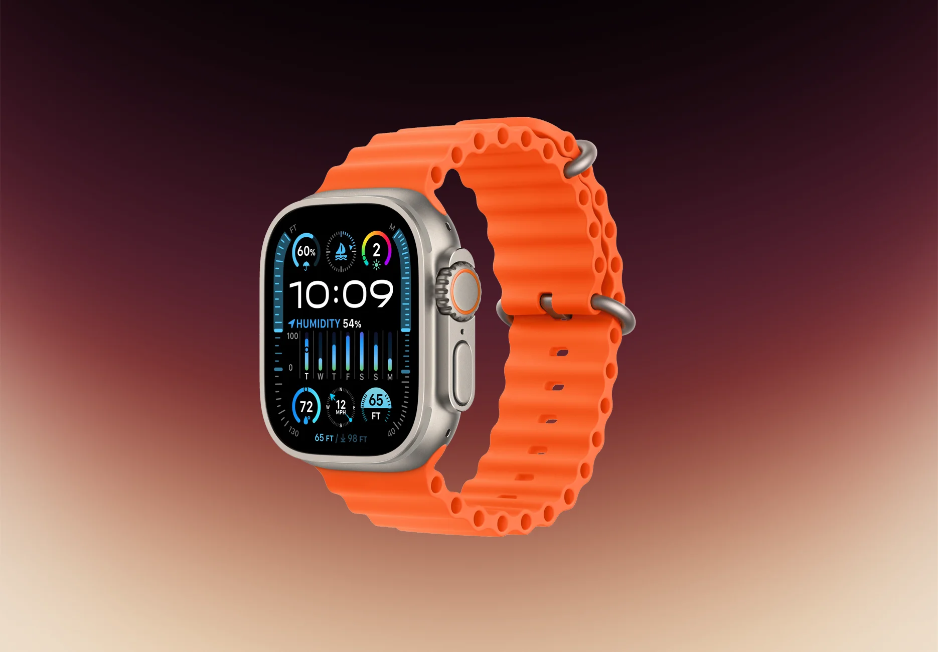 Смарт-часы Apple Watch Ultra 2 2023 / GPS + Cellular / 49 мм / Натуральный титан / Ocean / Оранжевый