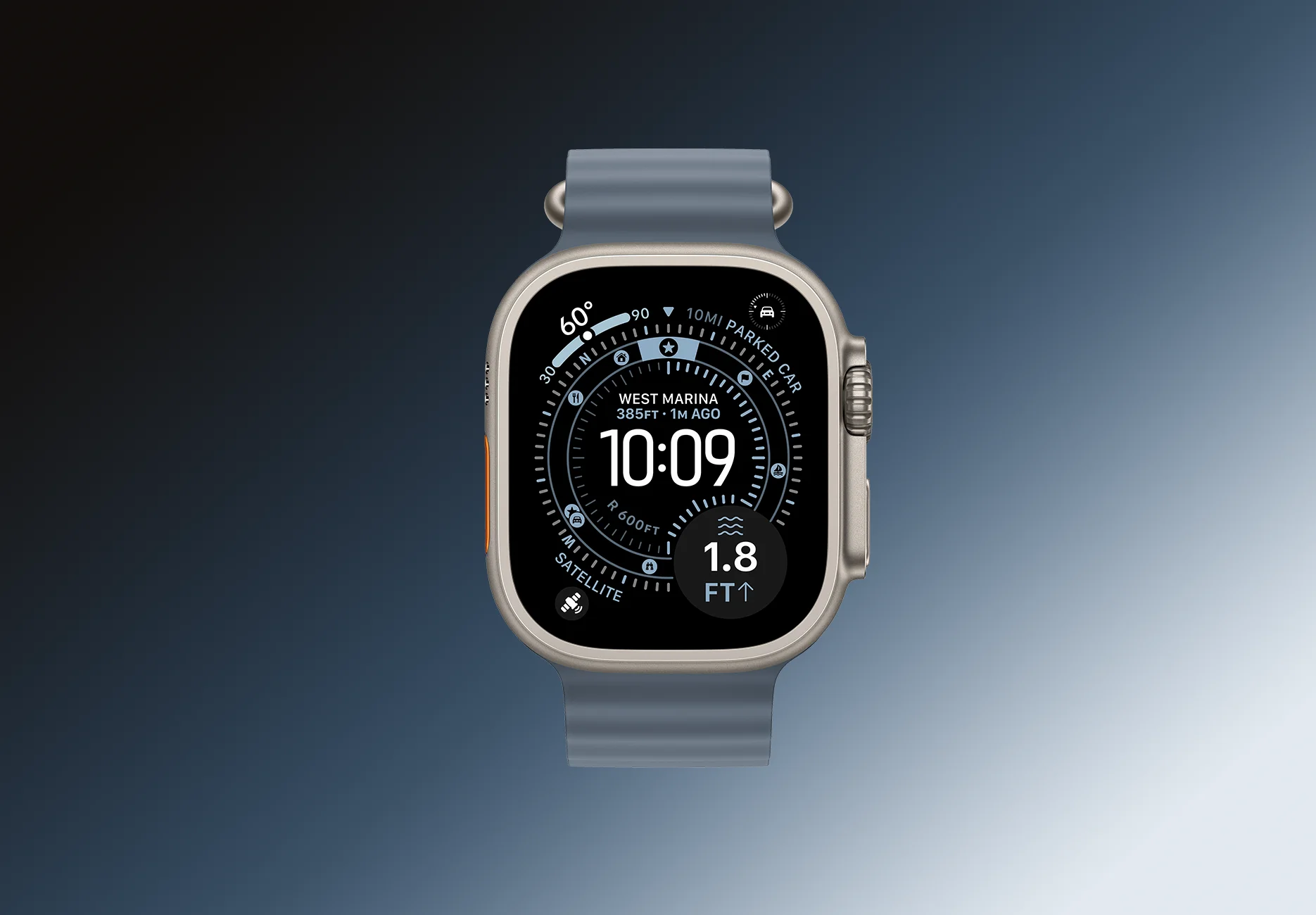 Смарт-часы Apple Watch Ultra 3 / GPS + Cellular / 49 мм / Натуральный титан / Ocean / Синий