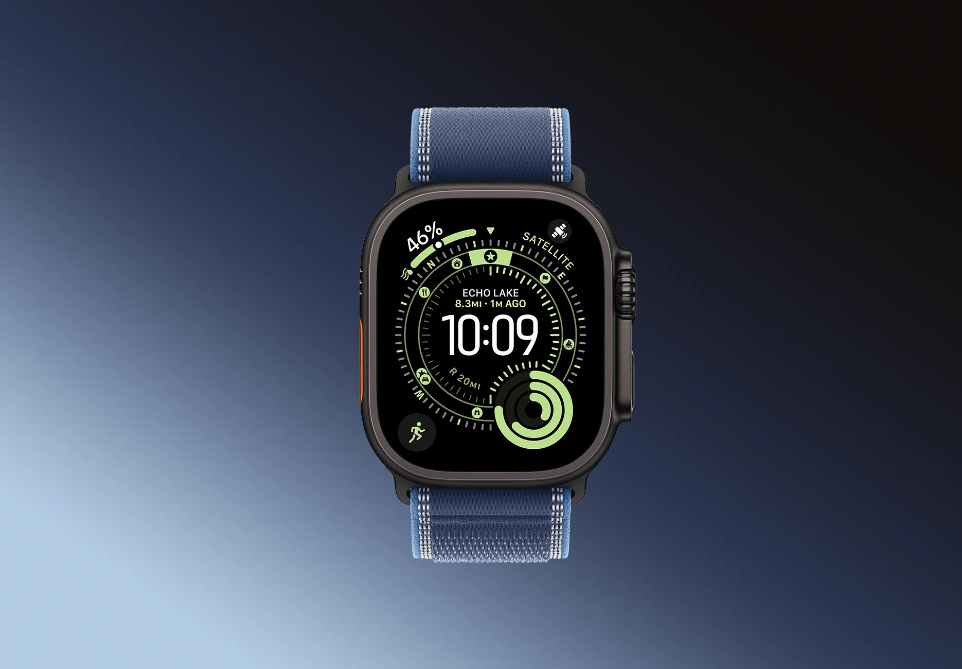 Смарт-часы Apple Watch Ultra 3 / GPS + Cellular / 49 мм / Черный титан / Trail / M-L / Синий